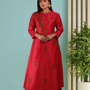 Red Chanderi Silk Kurta Set
