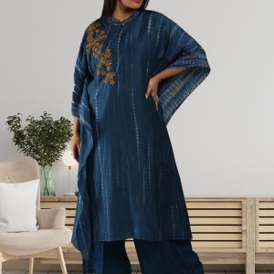 Dark Teal Silk Muslin Kaftan