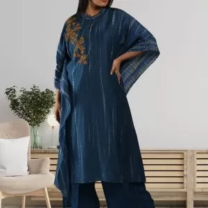 Dark Teal Silk Muslin Kaftan