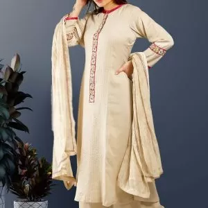 Beige Chanderi Silk Kurta Set