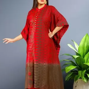 Red & Brown Chanderi Silk Kaftan