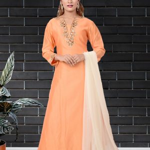 Light Orange Silk Chanderi Kurta Set