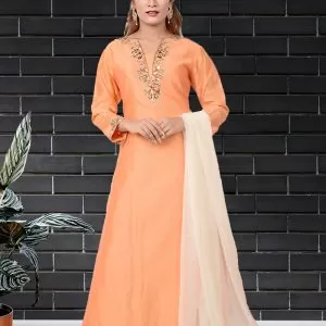 Light Orange Silk Chanderi Kurta Set