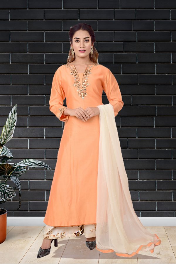 Buy Light Orange Designer Readymade Party Wear Kurti With Palazzo | Party  Wear Kurtis