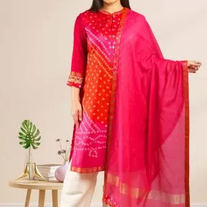 Red And Pink Silk Kurta Set