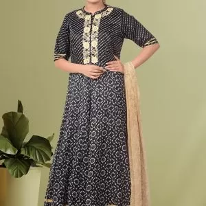 Beige Kota Doria Long Anarkali