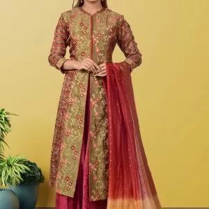 Maroon Chanderi Silk  Kurta Set