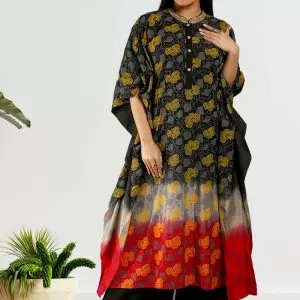 Black Shaded Silk Muslin Kaftan
