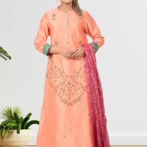 Light Orange Silk Chanderi Kurta Set