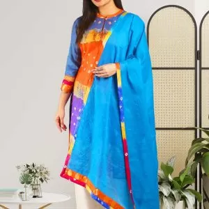 Taby Silk Light Blue And Orange Kurta Set