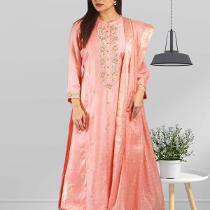 Silk Chanderi Peach Kurta Set