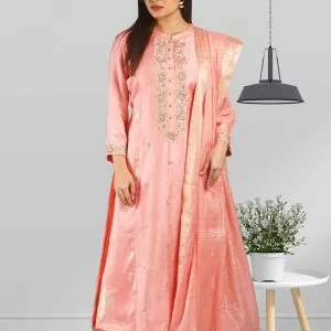 Silk Chanderi Peach Kurta Set