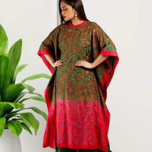 Bottle Green Shaded Silk Muslin Kaftan
