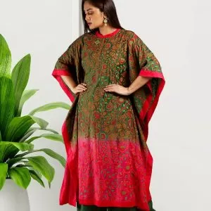 Bottle Green Shaded Silk Muslin Kaftan
