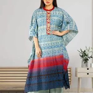 Grey Blue Shaded Silk Muslin Kaftan