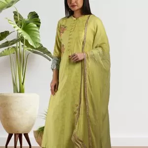 Lime Green Chanderi Silk Kurta Set