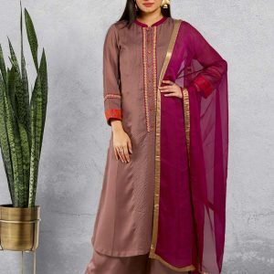 Mousy Brown Chanderi Silk Kurta Set