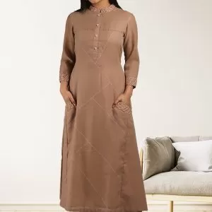 Beige linen Indo Western Dress